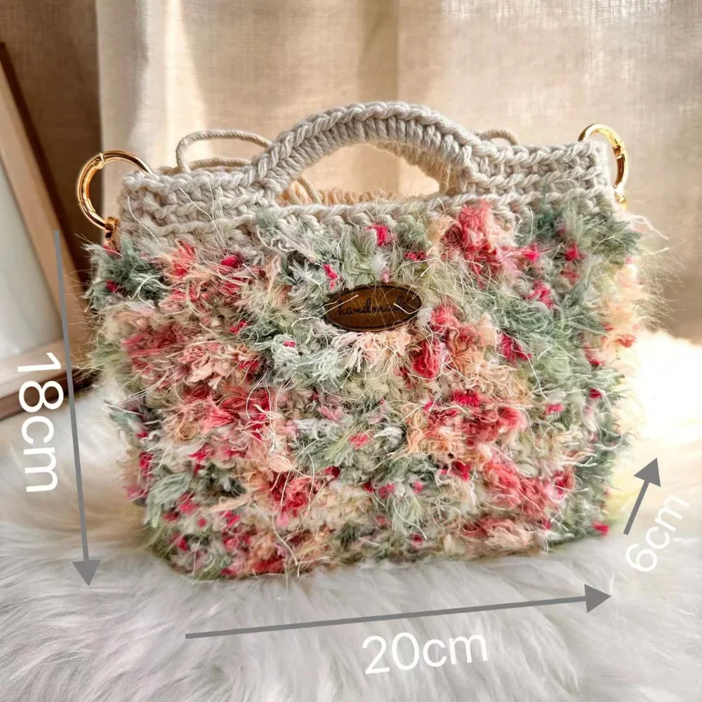 MS Handmade Crochet Bag for Women Luxury Wool Blended Yarn Chic French Style Handbag Shoulder Pouch Noble Ladies Purses New 2023