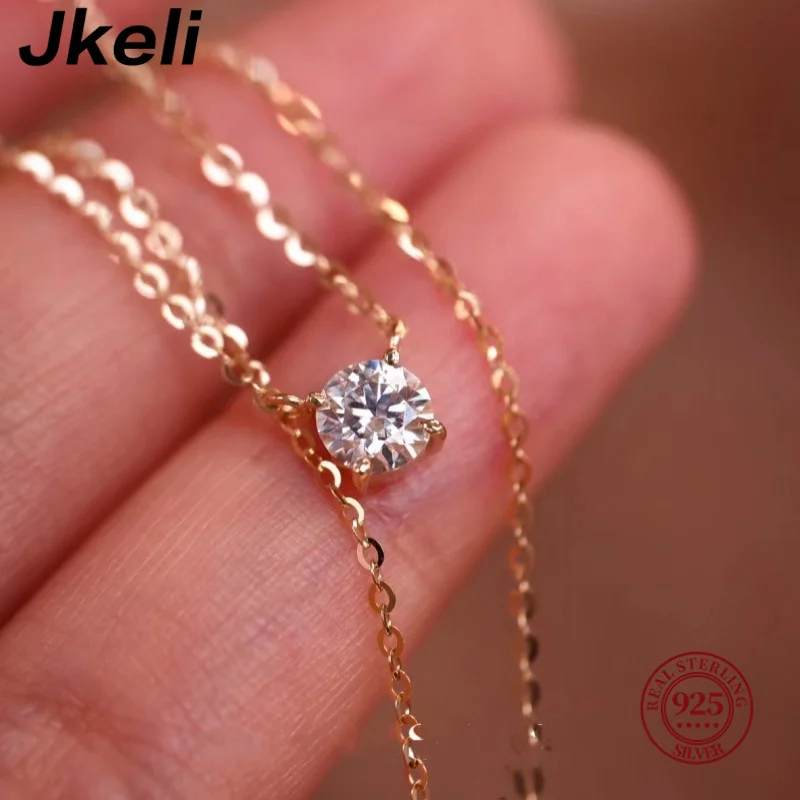 

Jkeli 100% 925 Sterling Silver Small Zircon Heart Necklace Exquisite Pendant Chain For Women Girls Plated 14K Gold Jewelry Gifts