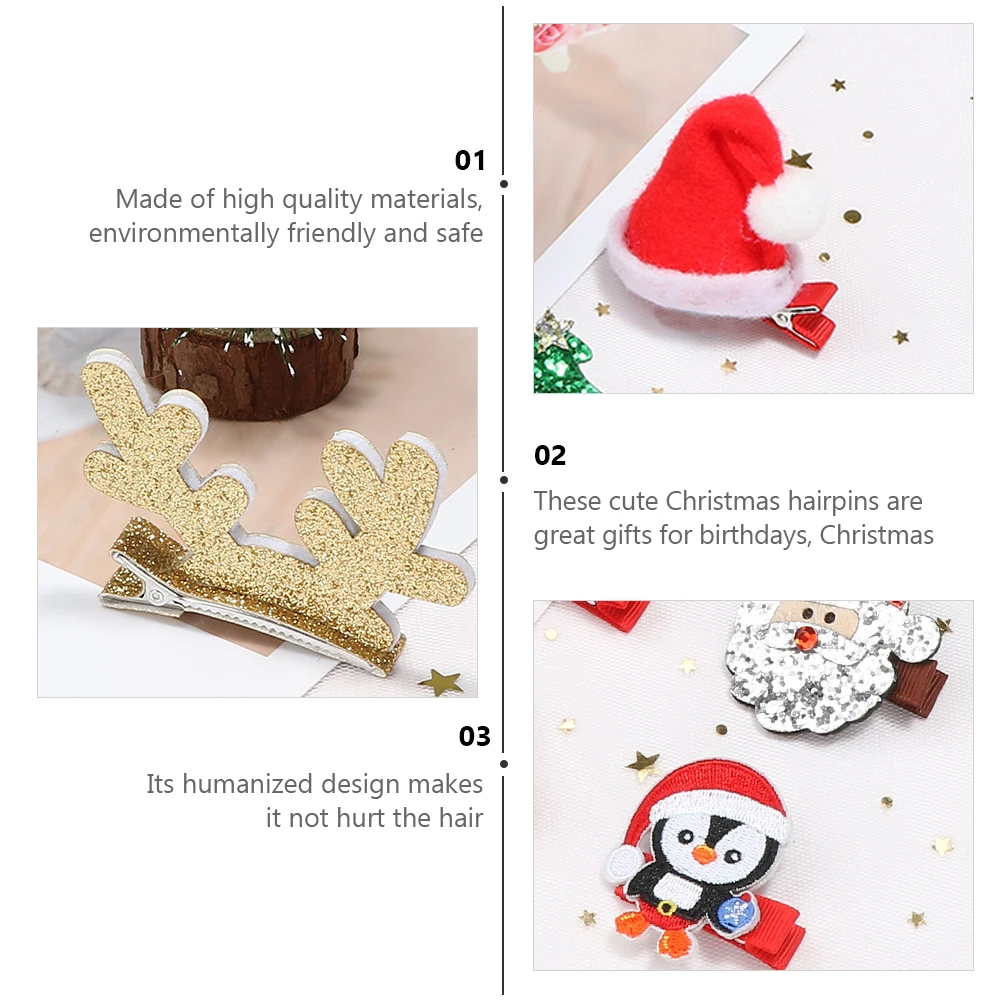 

9pcs Christmas Hair Clips Glitter Accessories Alloy Children Decor Festive Headdress Girl Xmas Barrette Holiday Gift Hairpin