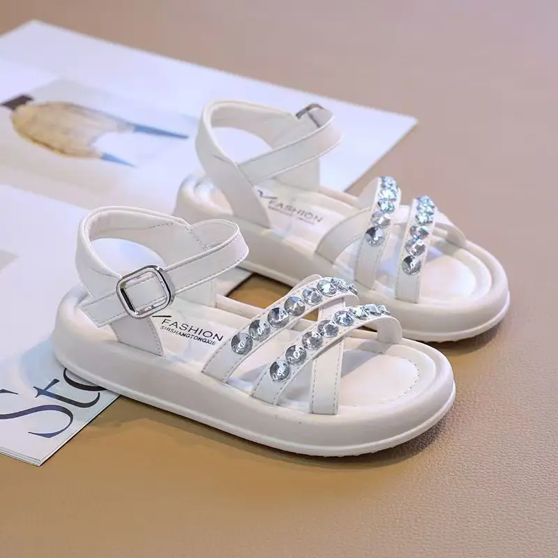 2026 New Summer Girls Princess Sandals Sparkling Crystal Toddler Sandals Cute Baby Beach Casual Soft sole Velcro Sandals