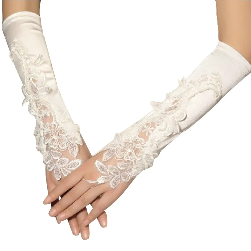 

Elbow Length Embellished Bridal Gloves Ivory Fingerless Wedding Gloves for Special Occasions