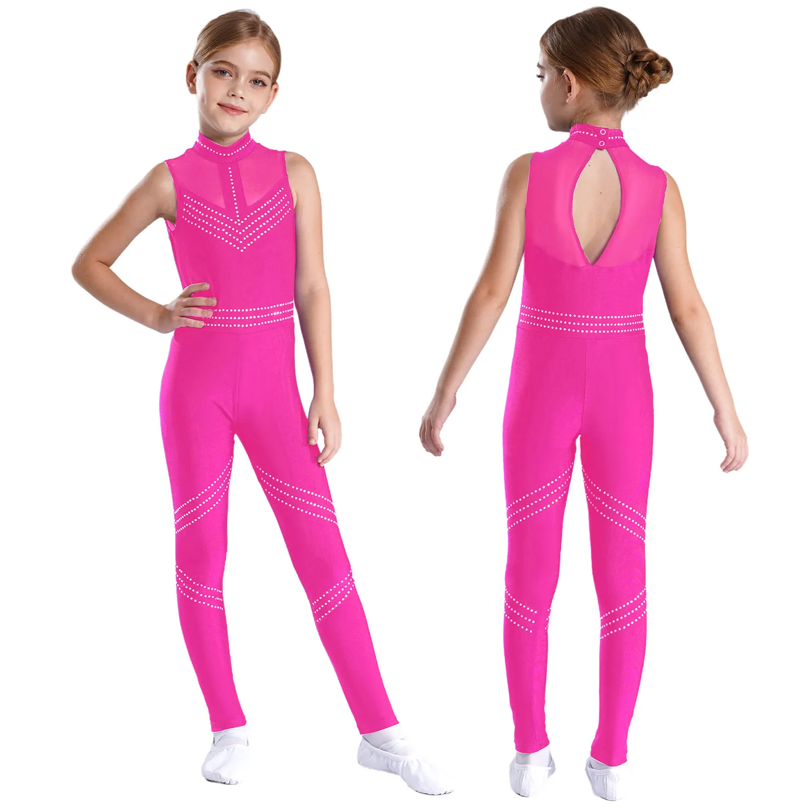 

Kids Girls Rhythmic Gymnastics Leotards Jumpsuits Shiny Rhinestone Long Sleeve Ballet Jersey Unitard Dancewear Bodysuit