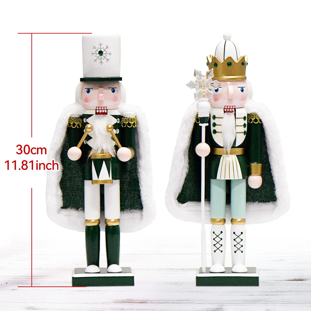 1Pcs 30CM Nutcracker Soldier Cloak King Puppet Wooden Doll Handmade Craft Home Decoration European Style Ornament Christmas Gift