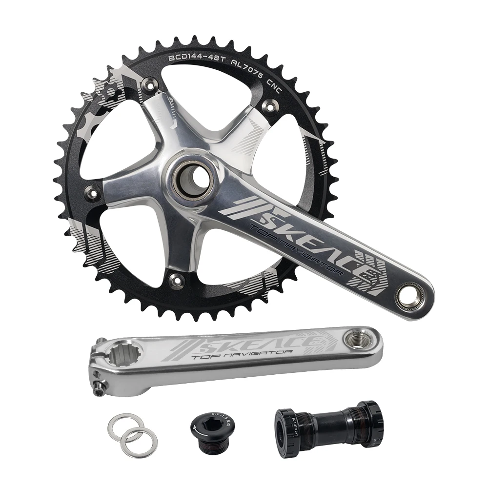 SKEACE Track Bike Crankset, 165mm 48T Fixed Gear, Round Fixie Crank for Bicycle Aluminium Alloy 144BCD Single Speed Chainwheel view 6