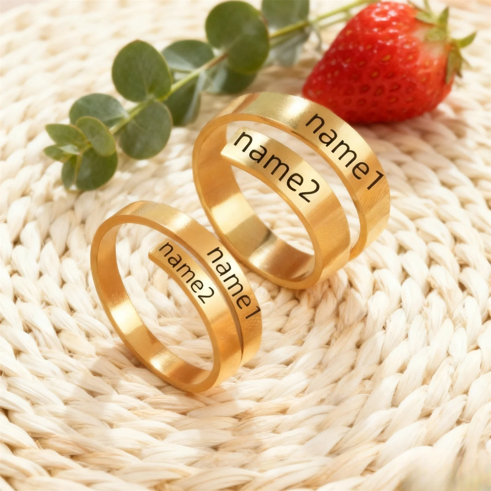 تخصيص شخصية اسم الزوجين حلقة الفولاذ المقاوم للصدأ قابل للتعديل حلقة لف تويست حلقة هندسية حلقة زوجين المجوهرات