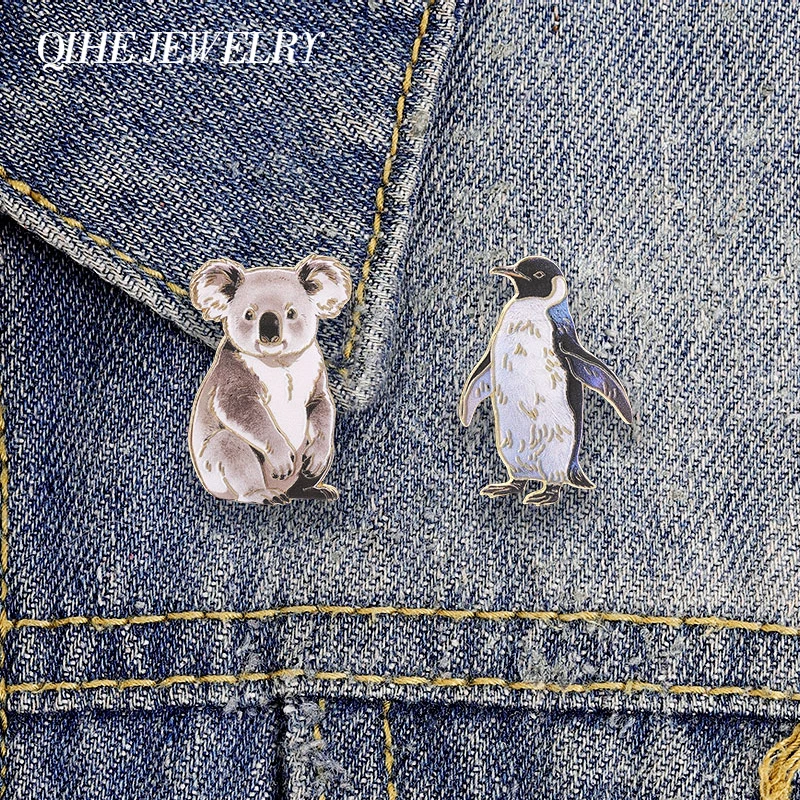 Cute Emperor Penguin And Koala Wild Animal Enamel Pin Cartoon Wildlife Animal Alloy Brooch Backpack Lapel Hat Badge Jewelry Gift