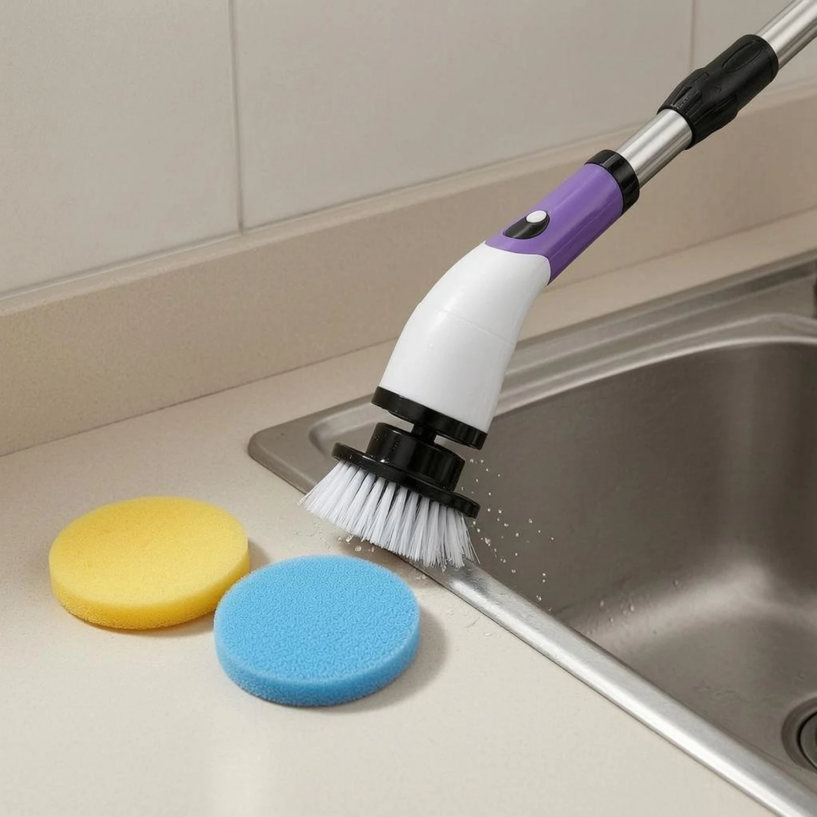 Electric Cleaning Brush USB-C Rechargeable Telescopic Cleaning Brush Electric Rotating Scrubber Interchangeable Heads
