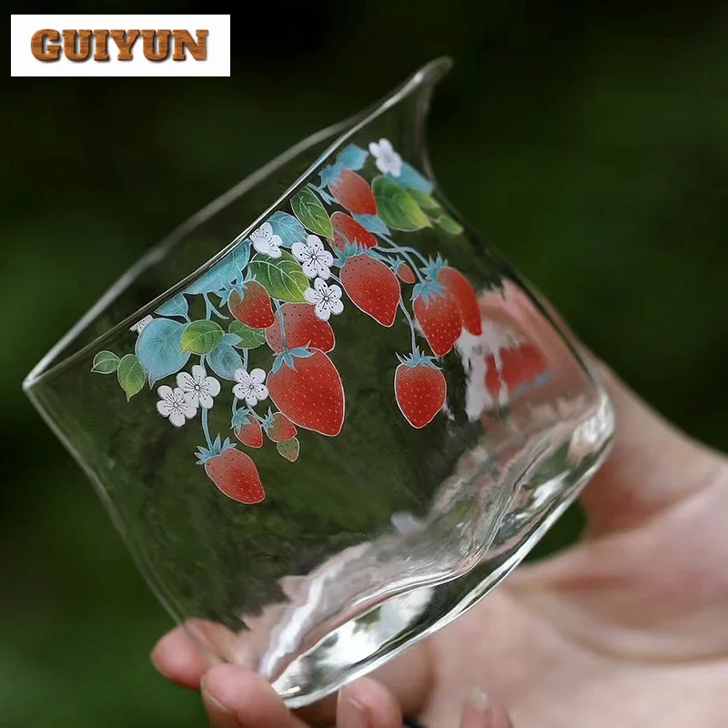 190ml Handmade Strawberry Pattern Glass Tea Pitcher Creative Heat-resistant  Sharing Pot Cha Hai Justice Cup for Tea Supplies