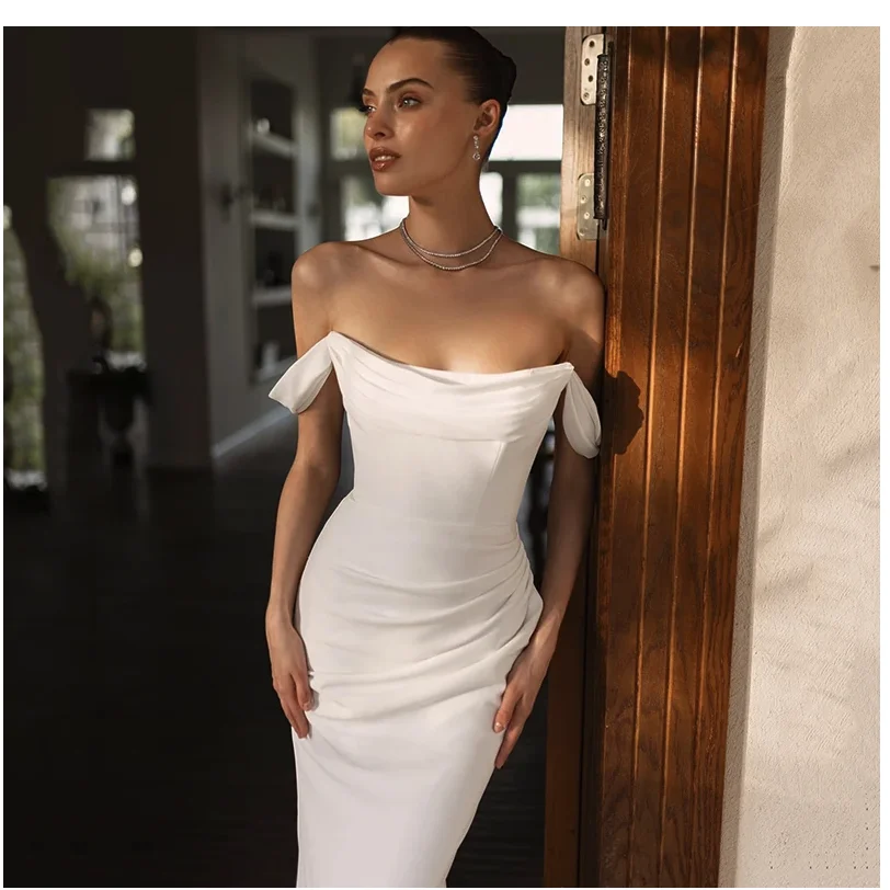 Suknie ślubne syrenka na zamówienie, suknie ślubne z odkrytymi ramionami, długie do podłogi, satynowe suknie ślubne, oszałamiające vestidos de novia