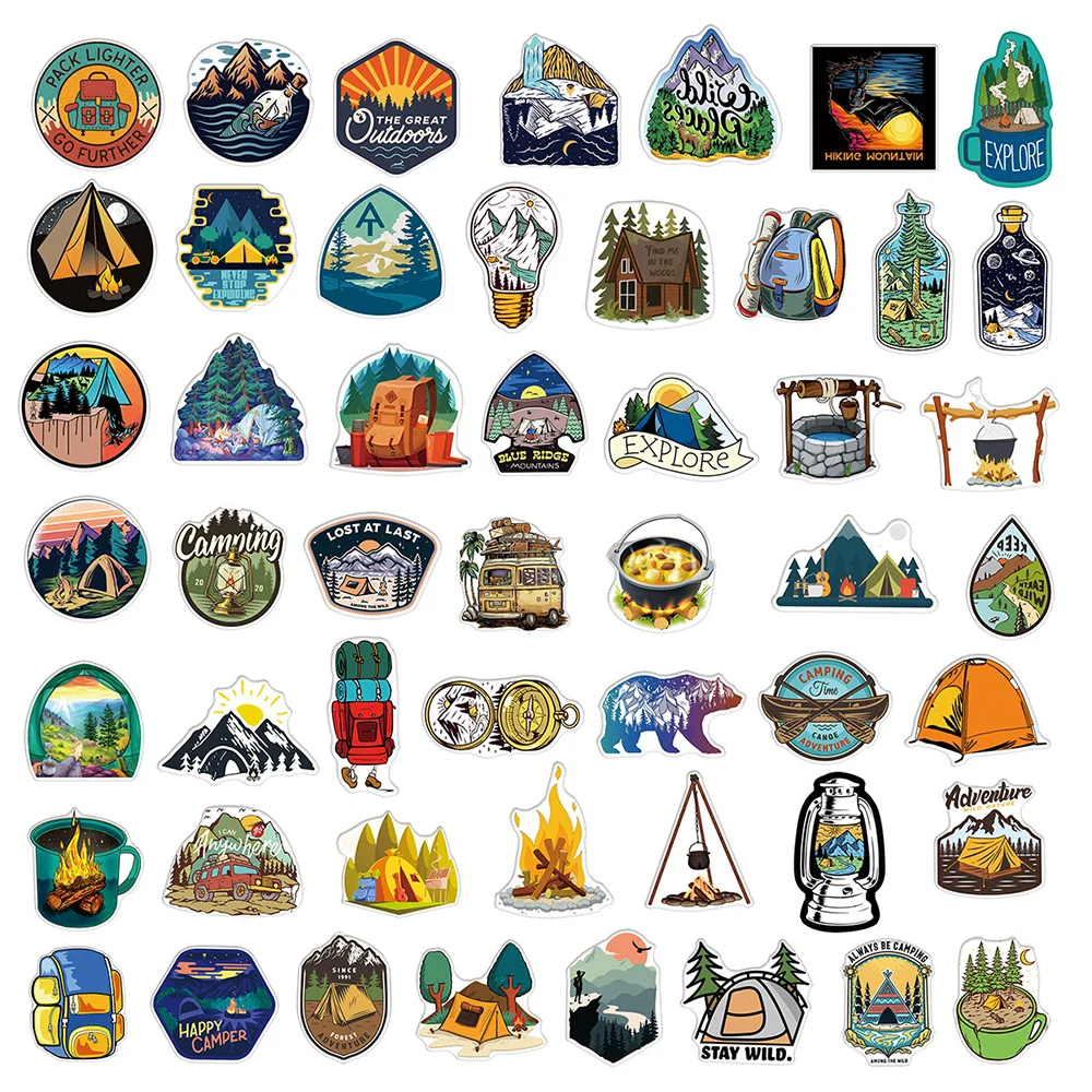 10/30/50/100pcs Outdoor Hiking Camping Stickers Cartoon Decal Skateboard Phone Laptop Car Luggage Bike Cool Waterproof Sticker