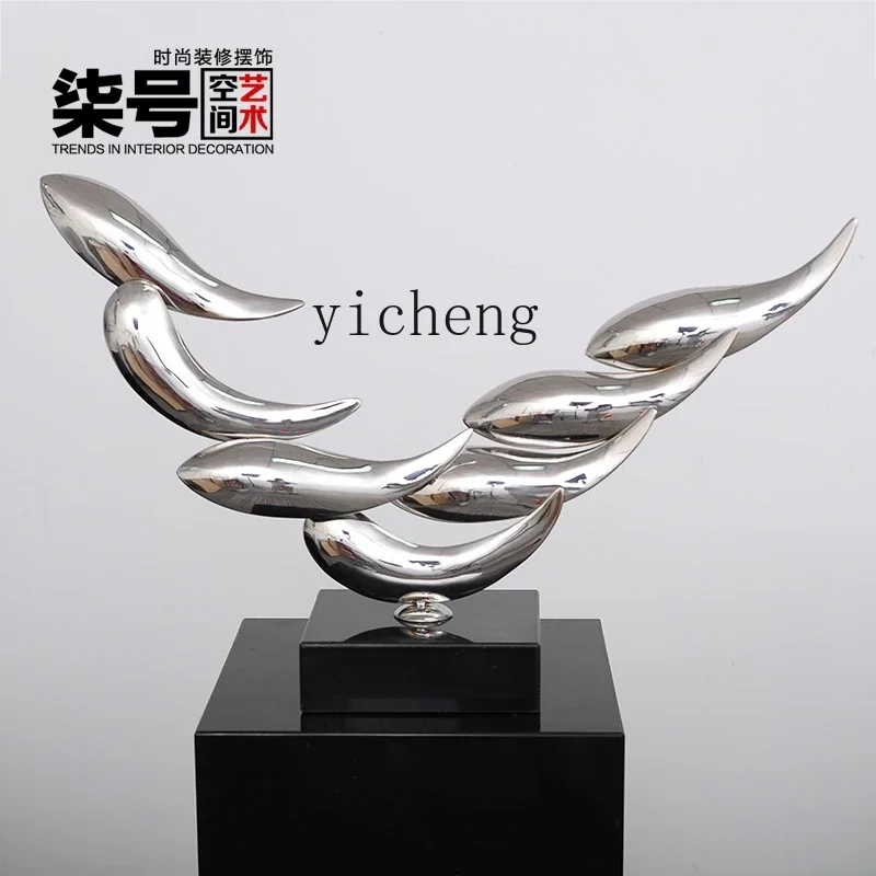L7-14 living room has fish stainless steel metal sculpture ornaments every year, hotel electroplating abstract decorations
