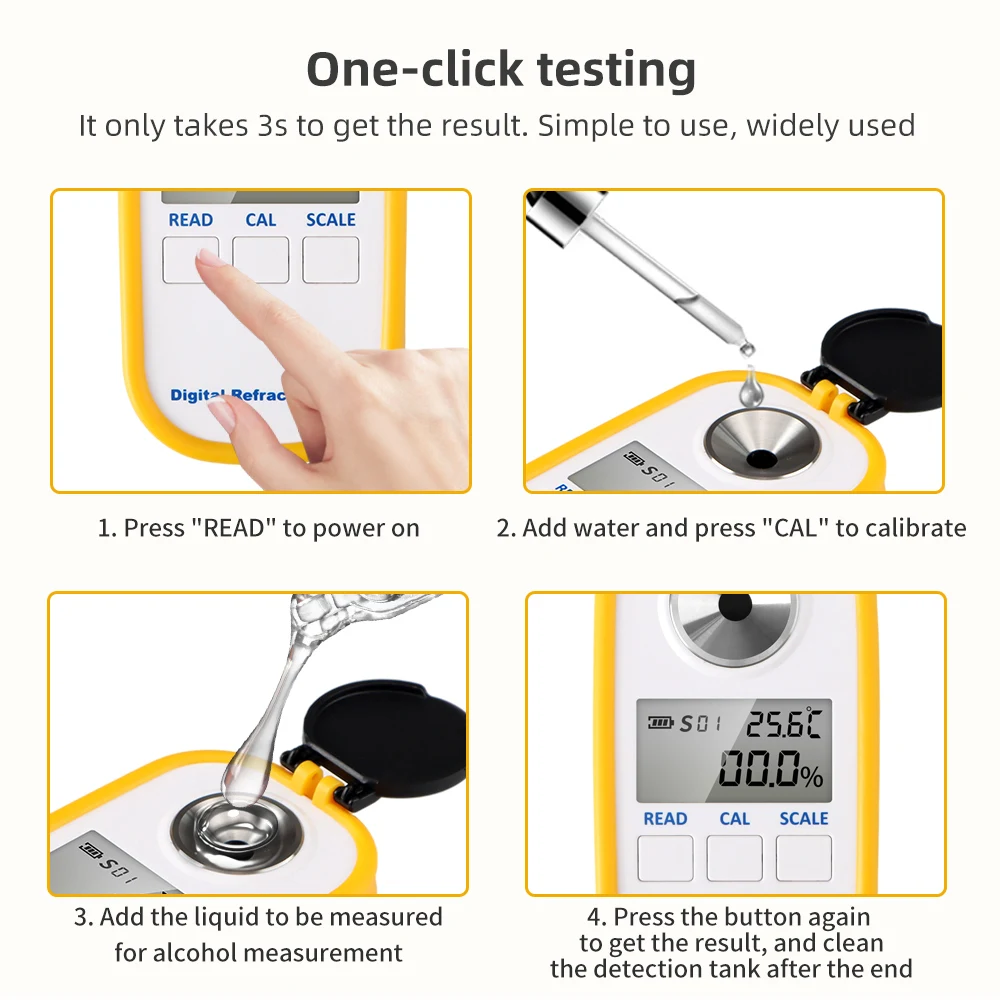 Digital Sugar Refractometer Honey Refractometer Sugar Content Tester Brix 0-94% 0-90% 0-50% ATC Refracto Meter For Fruit Juice