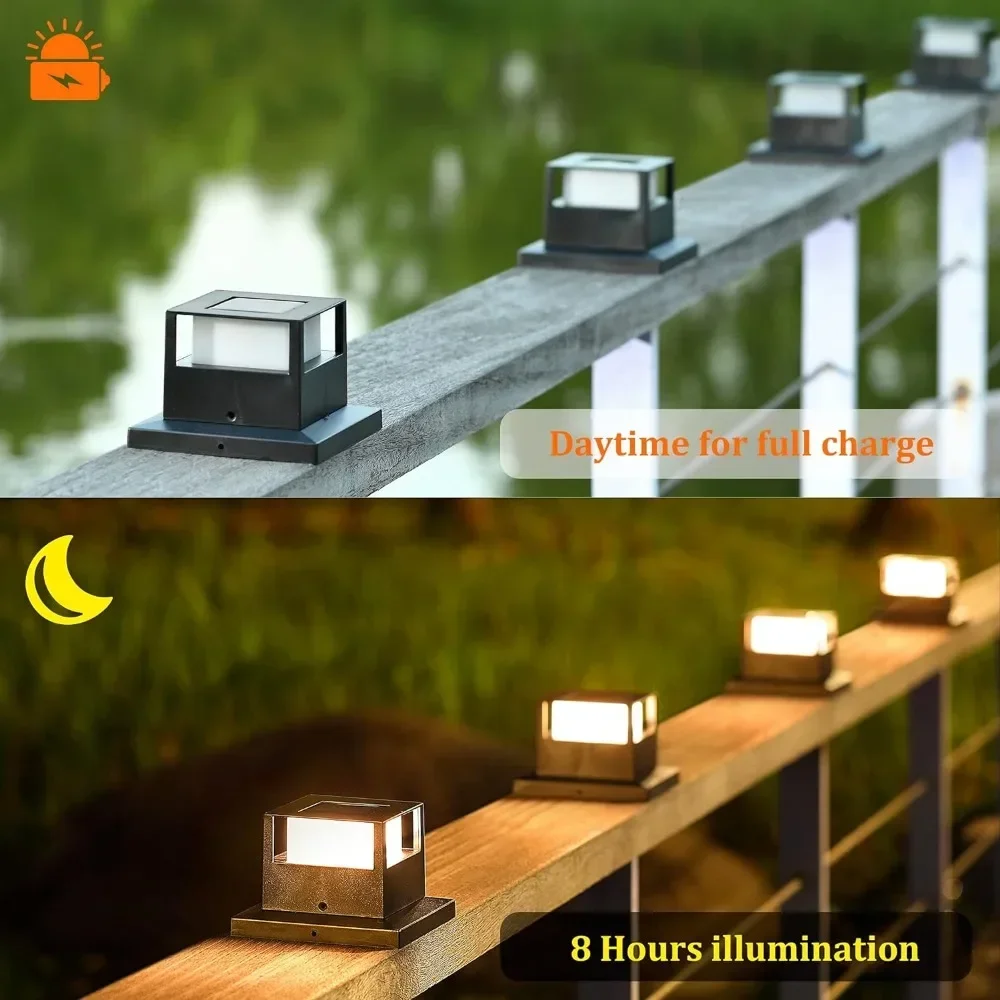 6 Pack Outdoor Solar Post  Lamp, LED Lighting Solar Powered Cap Light, Fits 4x4, 5x5 Wooden Posts, Waterproof, Solar Lights