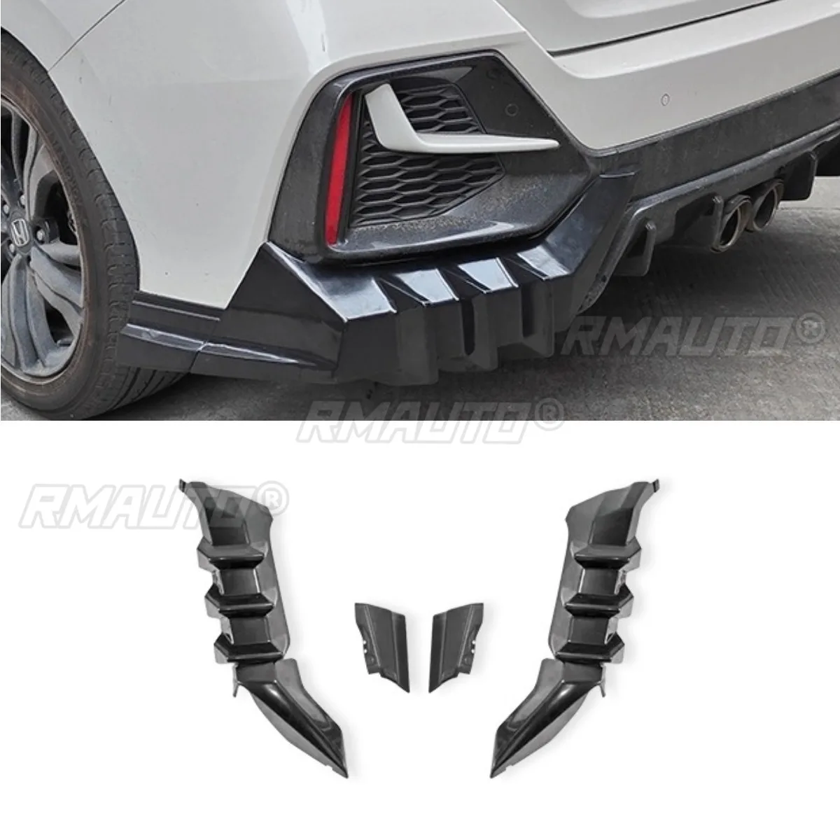

Car Rear Bumper Lip Splitter Body Kit for Honda Civic 2016-2021 Hatchback Mugen Style Bumper Protector Corner Trim Body Kit