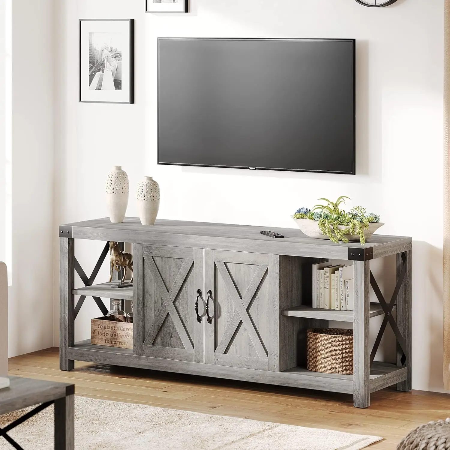 

！@Combohome Modern Style Tv Cabinet Log Color Living Room Furniture Quality Wooden Tv Stand with Big Storage Room