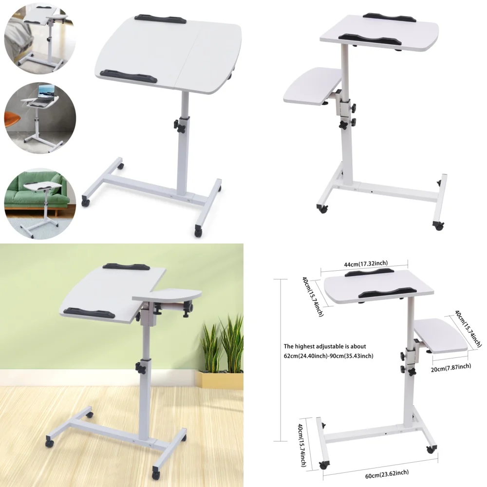 

Computer DesksAdjustable Rolling Laptop Desk for Office Home Portable Mobile Computer Stand
