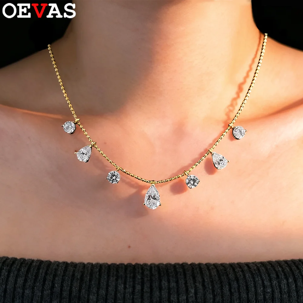 

OEVAS 5,1cttw ожерелье из муассанита грушевидной огранки для женщин, 100% серебро S925, лабораторный бриллиант, капля воды, кисточка, шейная цепочка, вечерние ювелирные изделия