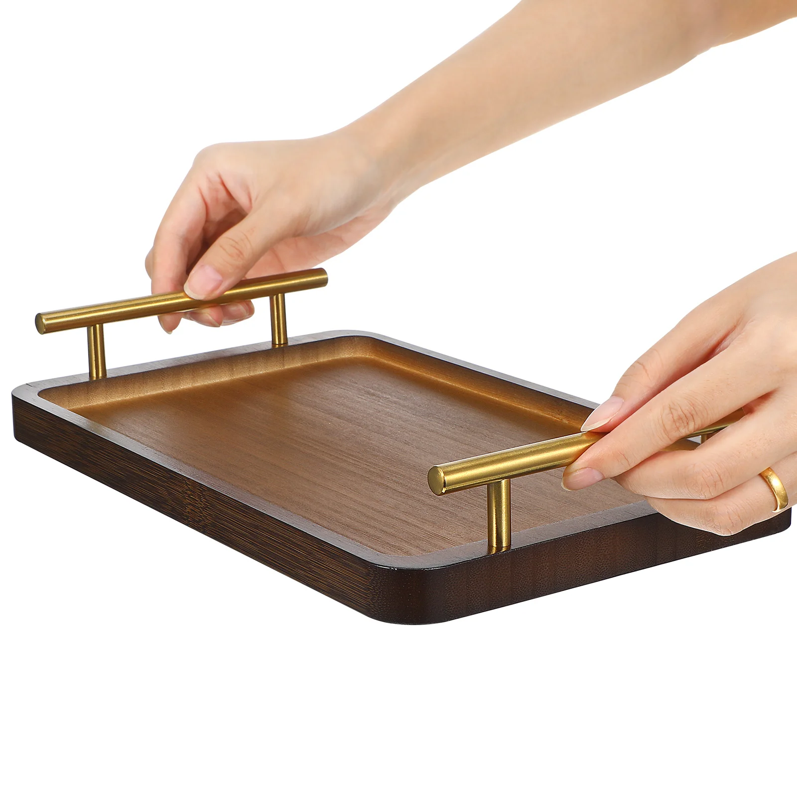 

Rectangular Bamboo Tray Handles Wooden Serving Platter Home Decor Coffee Table Couch Tea Breakfast Dinner Any Food Elegant