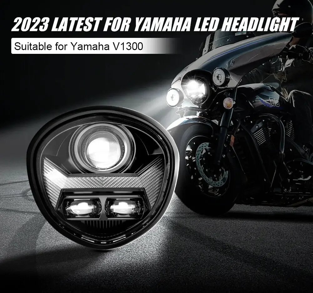 E24 Motorcycle LED Headlight Assembly For Yamaha V STAR 1300 XVS 1300A 1300CT XVS1300A XVS1300CT E-mark Headlamp DRL Hi-Low Beam