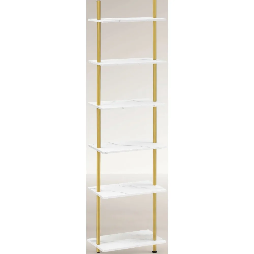 

6-уровневая деревянная полка-лестница, настенная книжная полка, узкая золотая полка для хранения вещей для гостиной, спальни