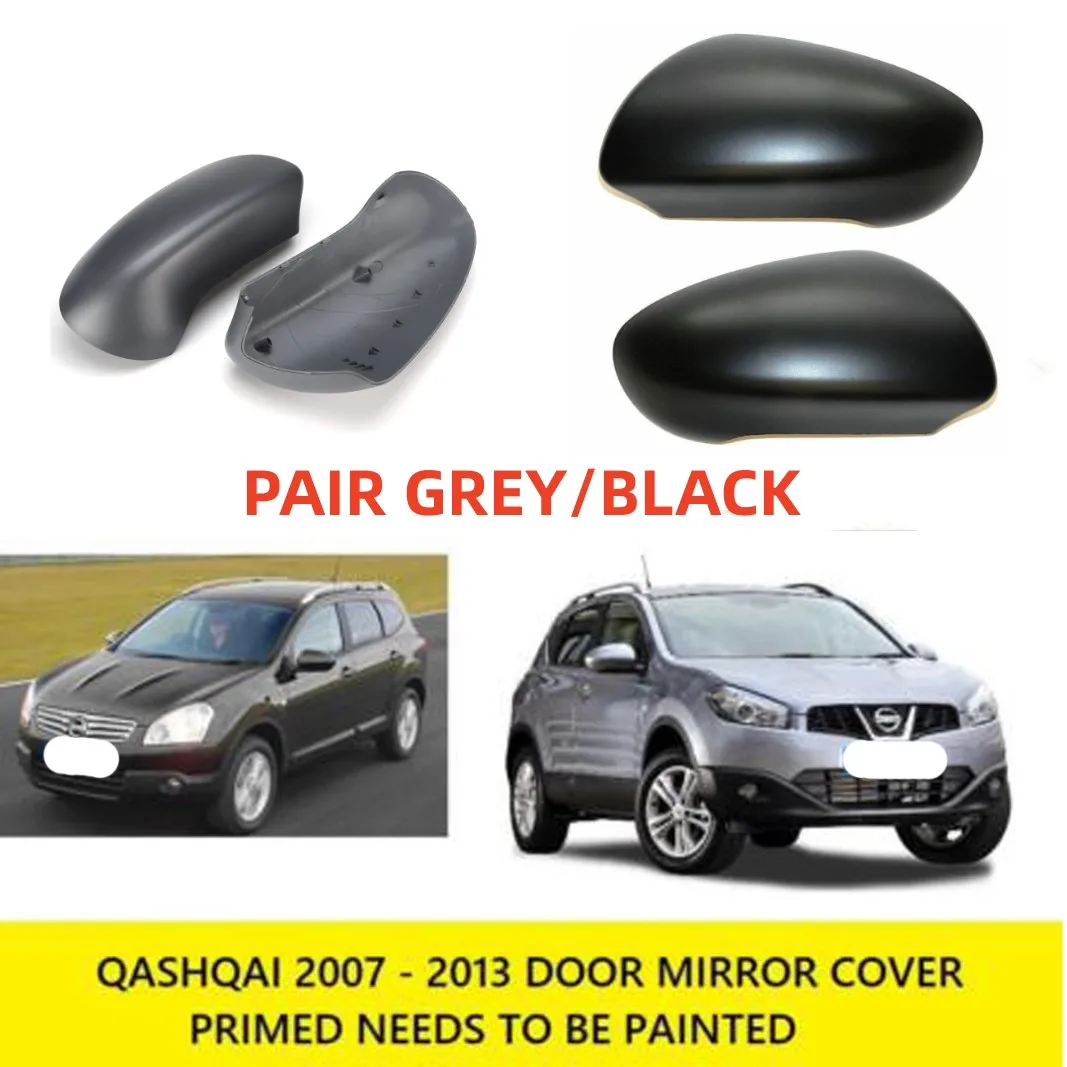 Pair Black/Grey Rear View Mirror Cover ABS Door Wing Mirror Trim Cap Replacement For Nissan Qashqai J10 2007‑2014