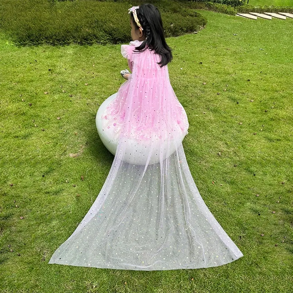 New Sequins Girls Princess Cape Mesh Sweet Children Costume Cloak Cosplay Cute Girl Tulle Cloak Carnival Party
