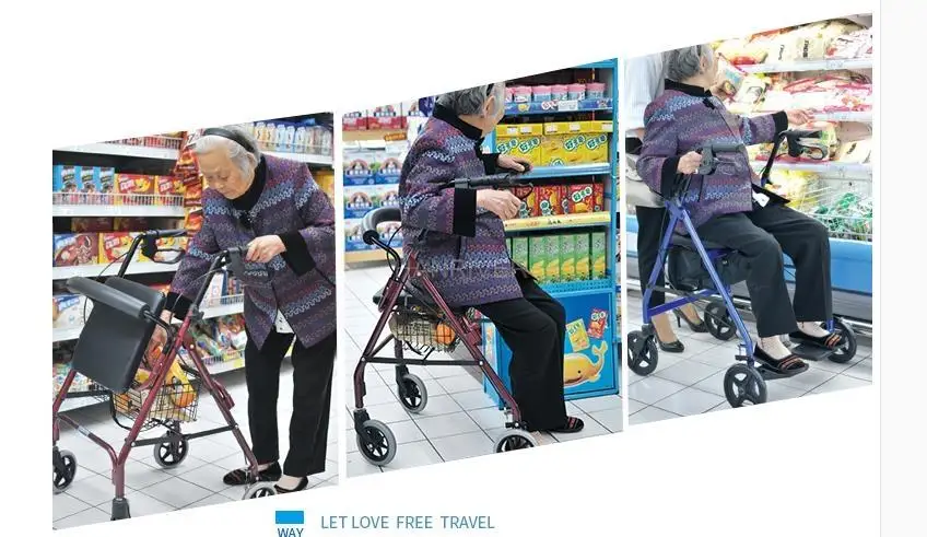 Super Light Rollator Lightweight Aluminum Loop Brake Folding Walker Adult W/height Adjustable Seat By Legs And Arms