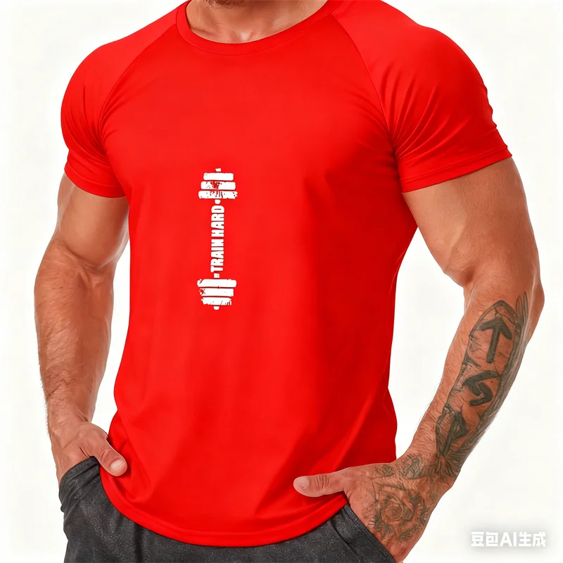 3D Barbell Printed Men's T-shirt Leisure Fashion Gym Fitness Crew Neck Short Sleeve Tops Outdoor Sports Quick Dry Men Clothing