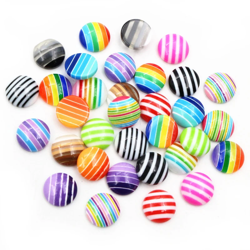 Nowy nowy! 40 sztuk/partia 12mm Mix kolorów mieszkanie powrót żywica klasyczne paski Cabochons Fit 12mm Cameo baza Cabochons