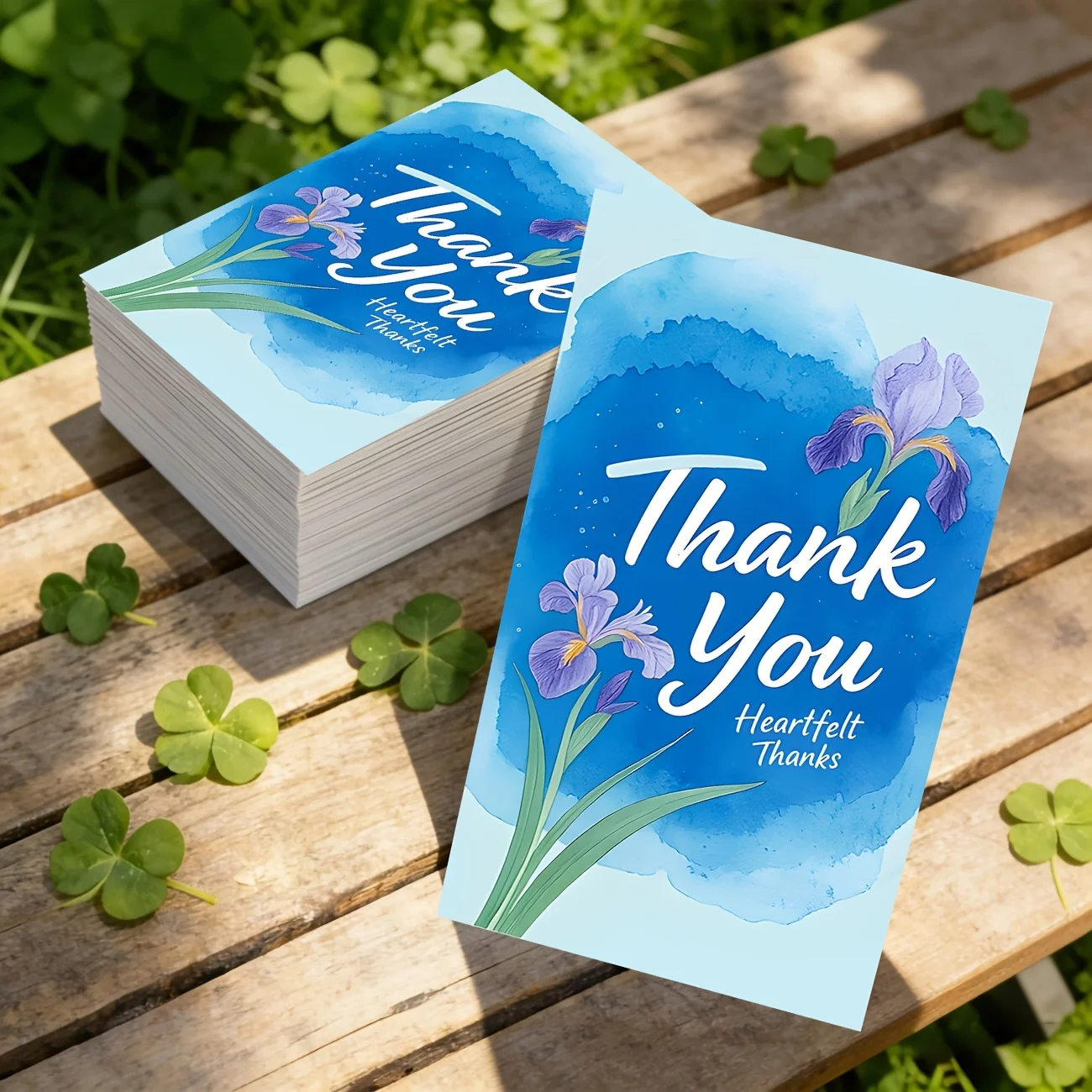 50PCS Watercolor Style Purple Iris Design Thank-you Cards, Suitable for Business Notes, Holiday Gatherings, and Other Occasions