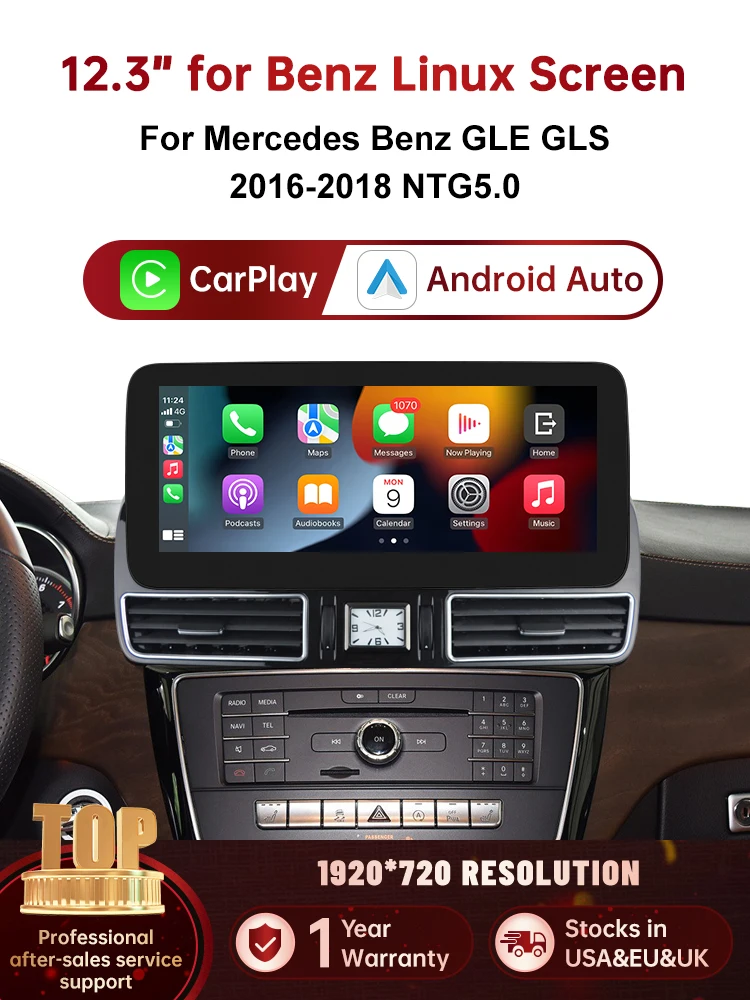 DE RoadTop 12.3 Draadloos CarPlay Touchscreen Android Auto Ultradun voor Mercedes-Benz GLE GLS 2016-2018 NTG5.0 - afbeelding 2