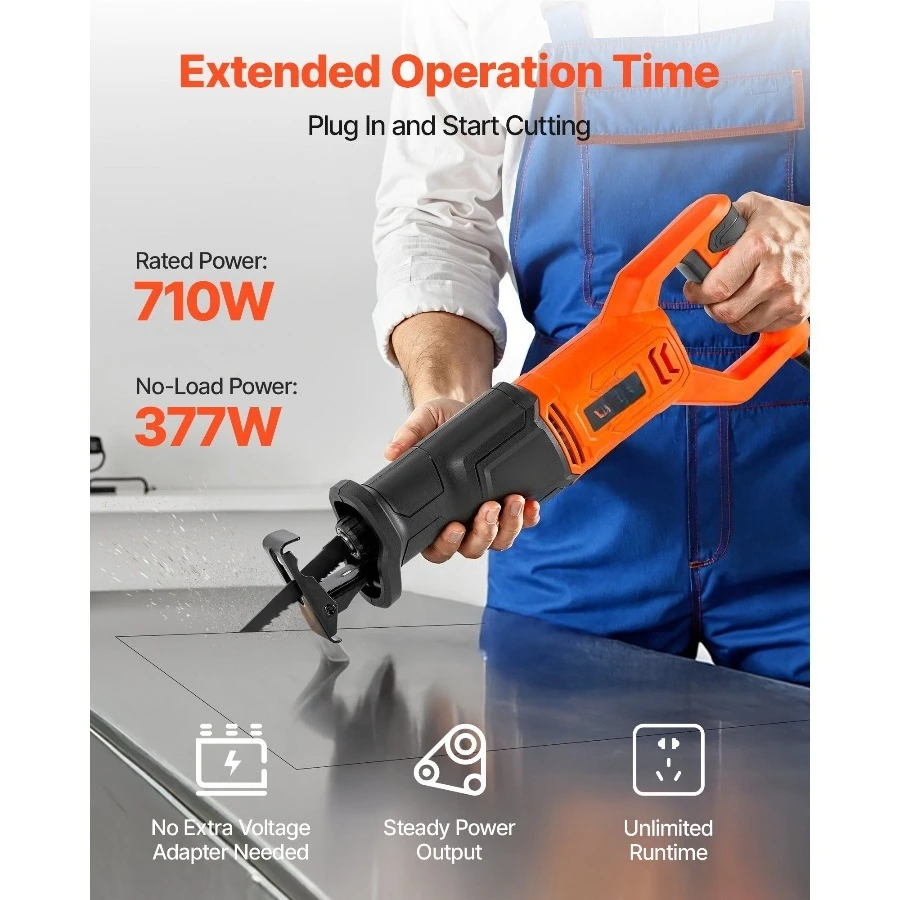 

Corded Reciprocating Saw, 120 Volt 6 Amp, 3000 SPM Variable Speed, 3/4 inch Stroke Length, Electric Reciprocating Saw with 8