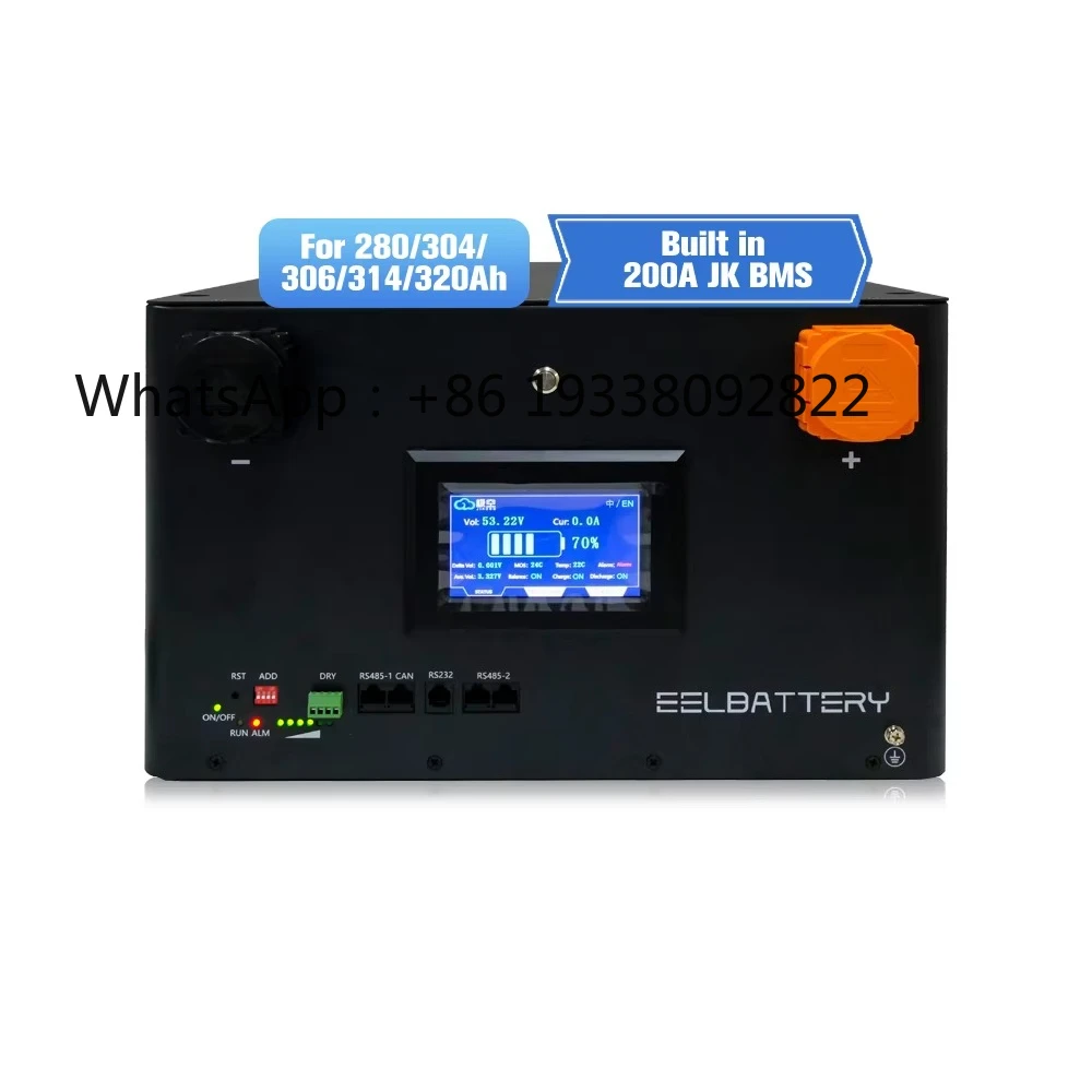 

48V 280/320Ah LifePO4 battery 15kWh, with JK V19 BMS 150/200A, with fuse and 2A active balanced LifePO4 stackable battery pack.