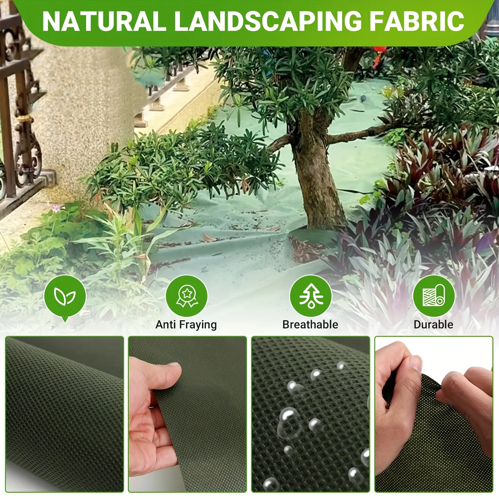 6.1m Double-Layer Perforated Heavy-Duty Weed Barrier Fabric, Green Black Water-Permeable 6 Stakes for Garden Orchard Yard