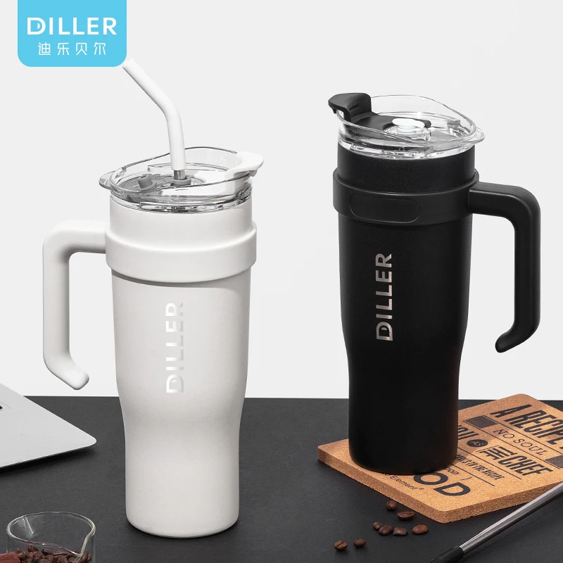 Diller304stainless steel water cup giant men's and women's ice cream king cup 1200MLinsulated cup summer with straw and cold cup