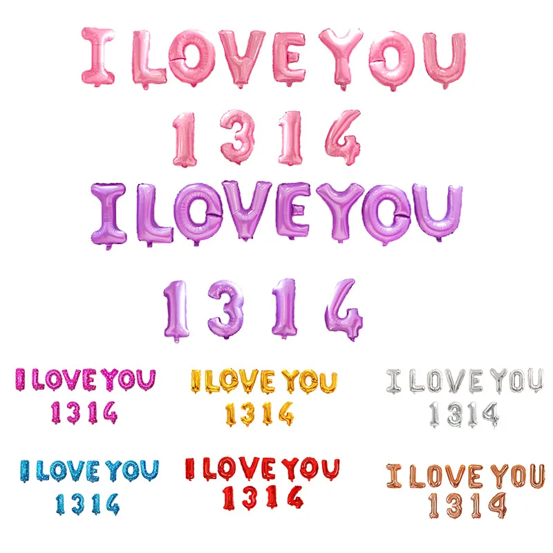 16 inch I LOVE YOU 1314 number letter aluminum film balloon set, wedding room decoration confession