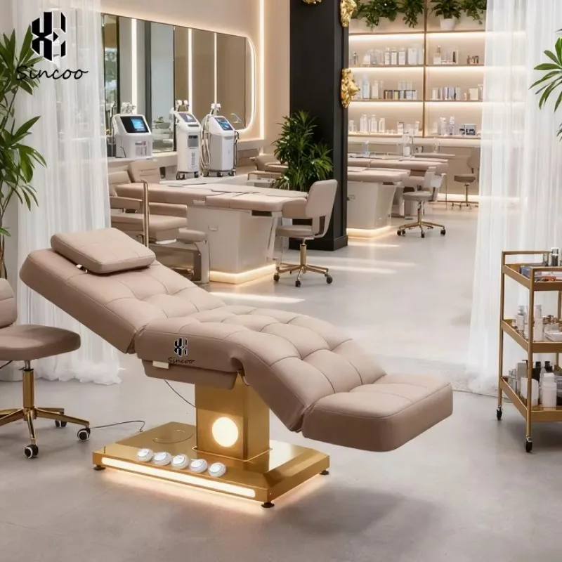 New Style Luxury Modern Gold Salon Furniture 4 Motor Electric Facial Beauty Massage Bed Cosmetic Table Chair Facial Spa Lash Bed