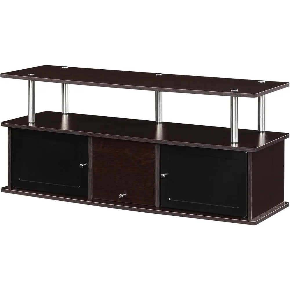 Designs2Go 50 inch TV Stand with 3 Storage Cabinets and Shelf, Espresso