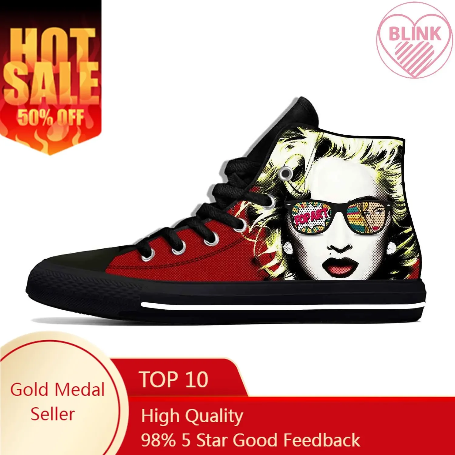 Madonna Pop Music Singer Fashion Funny Popular Casual Cloth Shoes High Top Lightweight Breathable 3D Print Men Women Sneakers