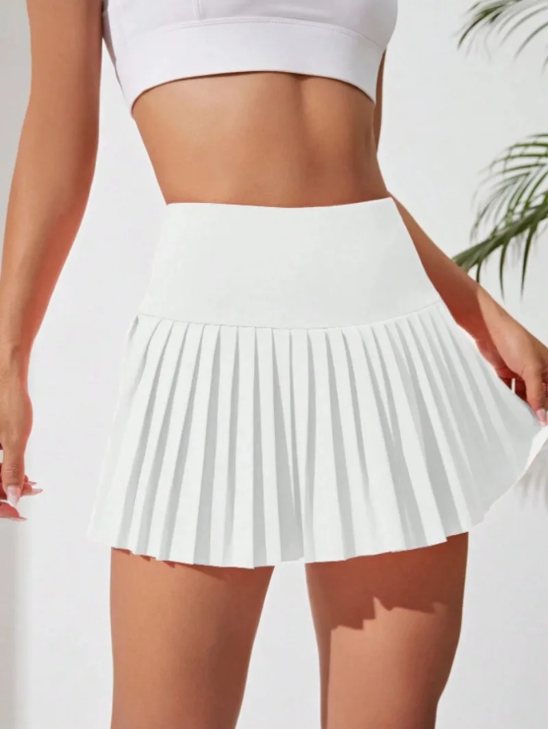 

Женская однотонная юбка для фитнеса с высокой талией – быстросохнущая теннисная юбка для йоги со встроенными шортами, модный укороченный стиль