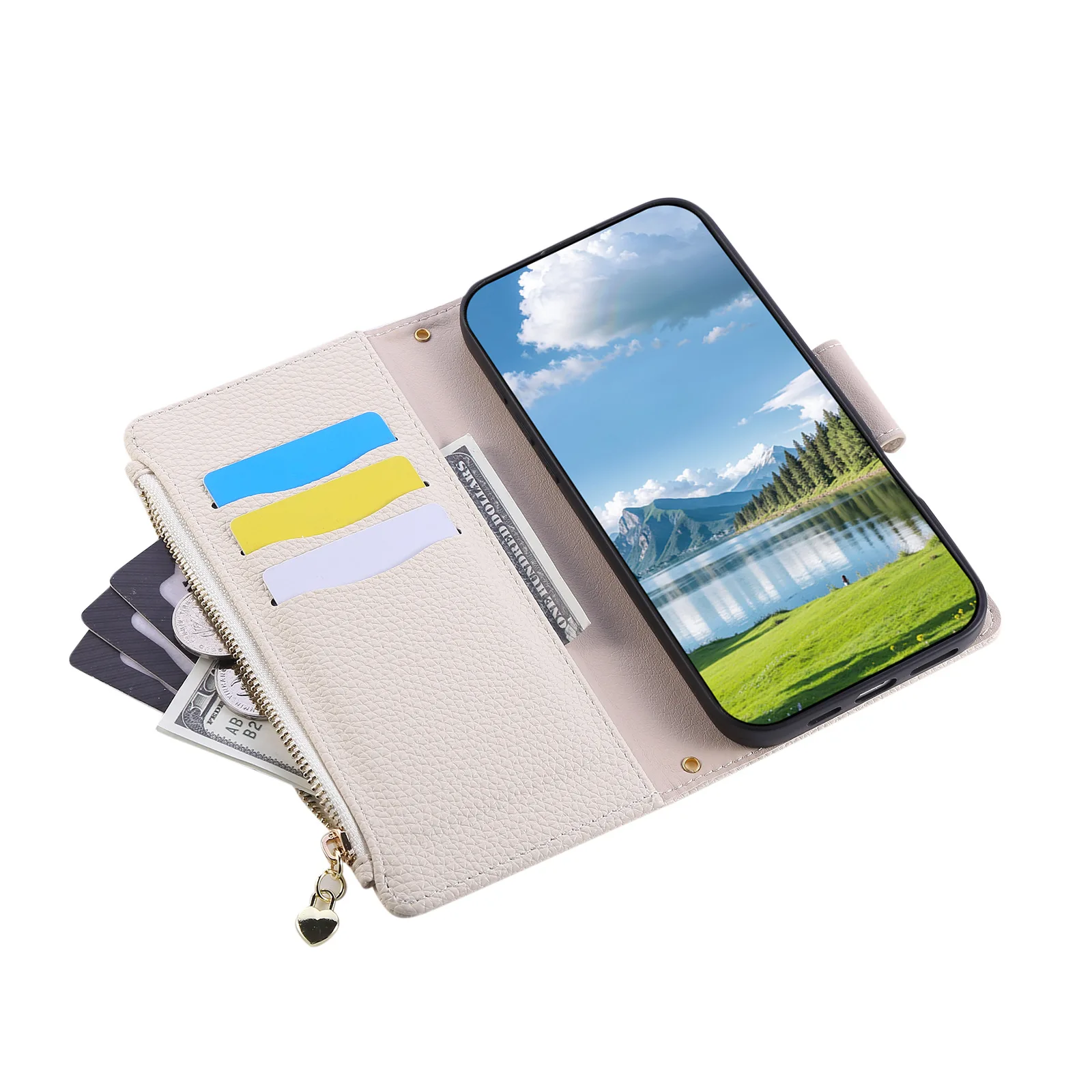 Applicable to Samsung S26 Ultra zipper wallet case. S26 women's solid color round snap cover flip-top artificial leather bag. view 2