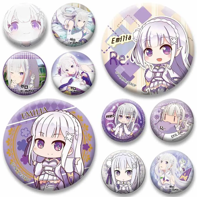 Cute Cartoon Girl Emilia Chibi Badges Cartoon Role Playing Lapel Pins Jewelry Brooch  Accessory Bag Clothes Decor Ornament Gifts