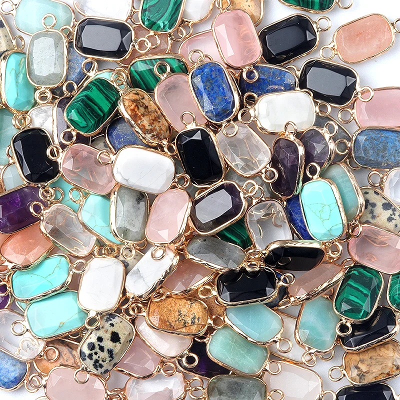 1 قطعة 12x16 مللي متر الأحجار الكريمة موصل ثقب مزدوج مربع الشكل الأوجه الذهبي المعادن متفوقا 13 ألوان DIY بها بنفسك لصنع قلادة أساور #3