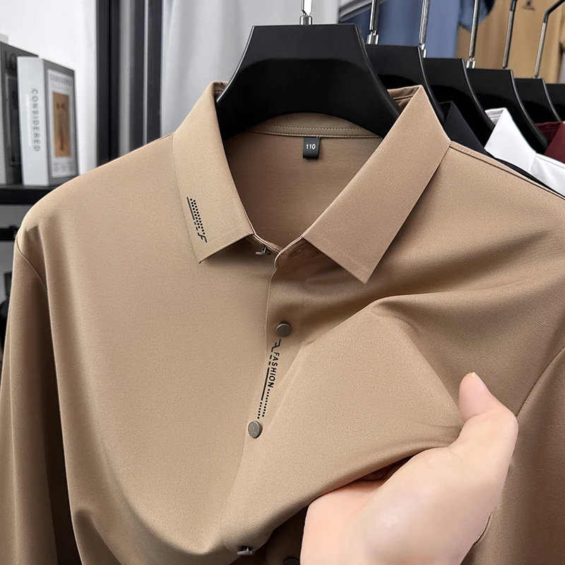 

Summer Young and Middle-aged Leisure Joker Long-sleeved Silk Printed Shirt Fashion Bottoming Shirt