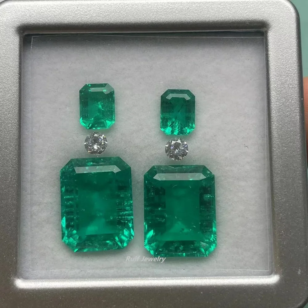 Ruif Luxury Nice Inclusion Lab Grown Emerald with Lab Grown Dimoand for Fine Earrings Making