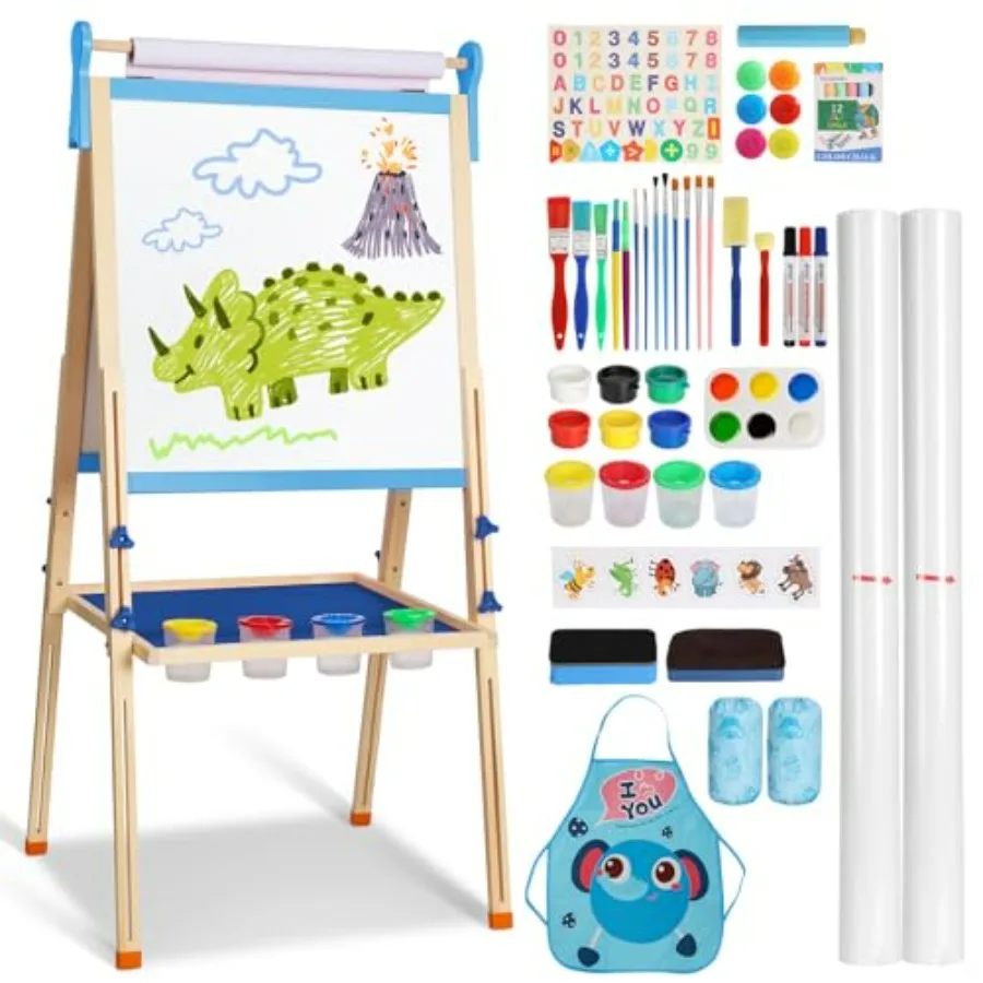 

Деревянный мольберт-доска для рисования, двусторонняя магнитная доска для письма мелом и сухостираемыми маркерами, регулируемая высота, для мальчиков и девочек, подарок