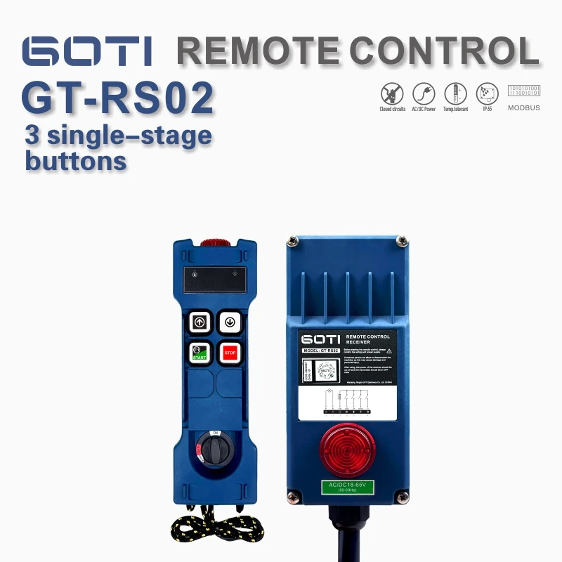 

Industrial Wireless Crane Remote Control GT-RS02 for Hoist 18-65V 65-440V 36V 220V 380V CE Certification 3 single speed