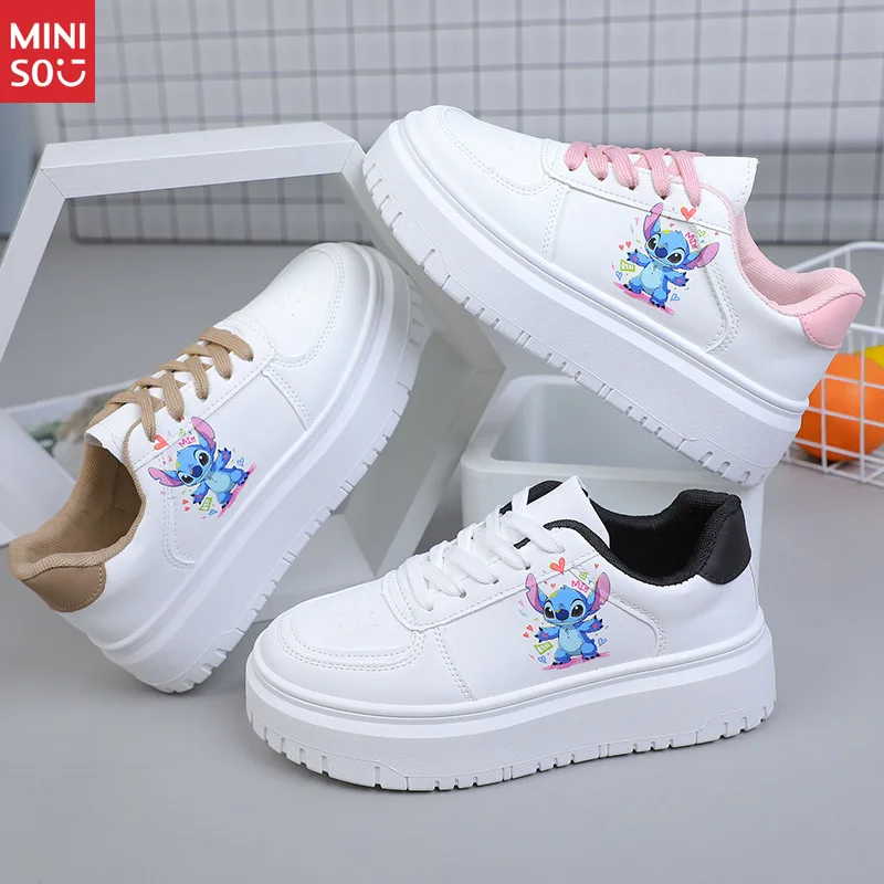 

Женские кожаные кроссовки Disney 2025, водонепроницаемые туфли на платформе с низким берцем и мультяшным принтом