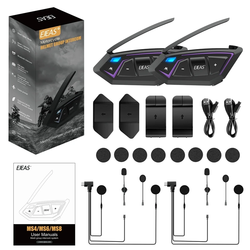 

EJEAS Factory's MS8 ABS Bluetooth Headset Handsfree Music & FM Radio Group Intercom for Motorcycles Mesh Helmet Direct Supply