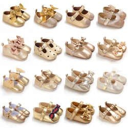 Spring Fashion Newborn Golden Baby Shoes Non Slip Cloth Bottom Girl Shoes Elegant Breathable Casual Baby First Walking Shoes